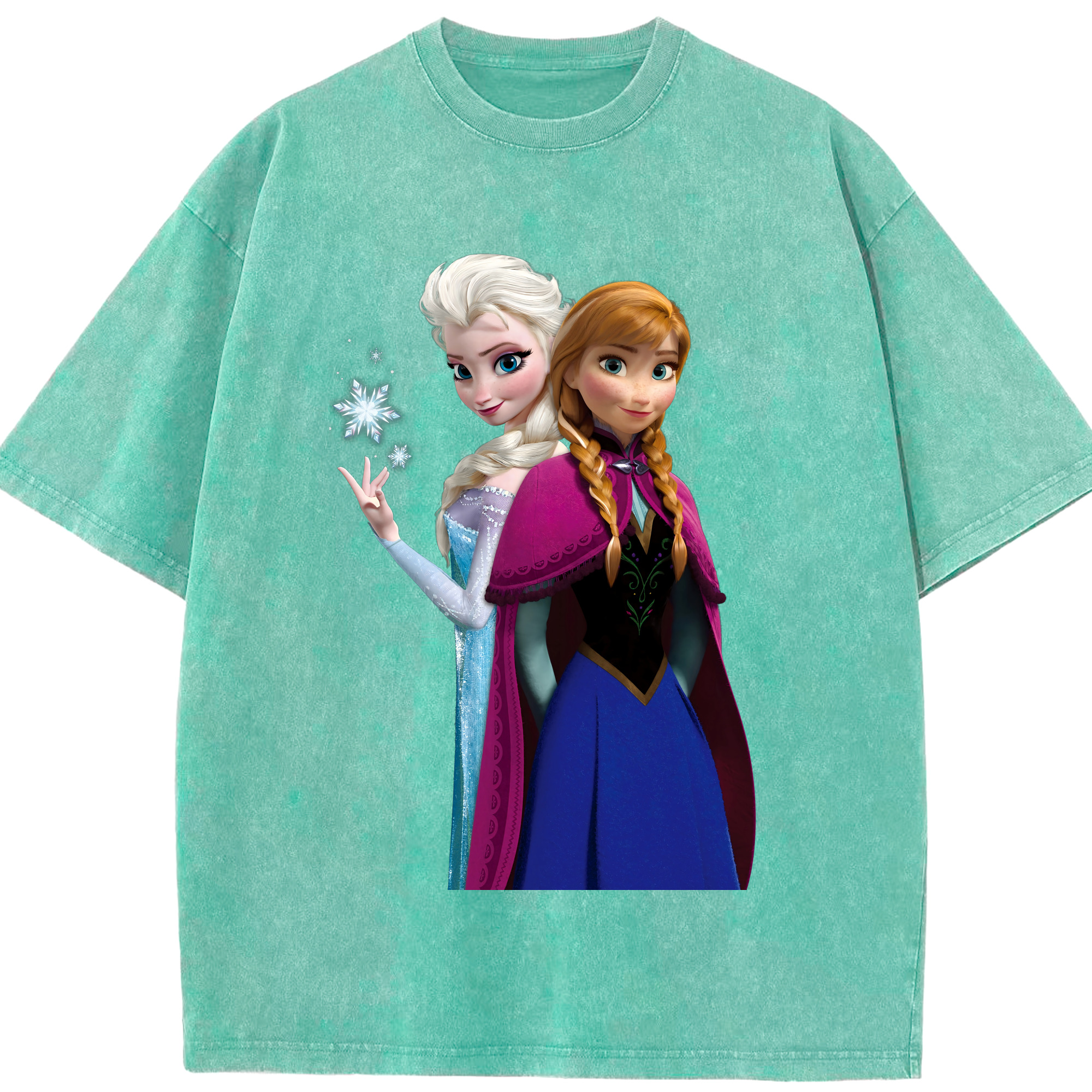 （画像用） アナと雪の女王 アンナ エルサ Frozen Anna Elsa 綿100% ヴィンテージ風 半袖Tシャツ（フロントプリント）